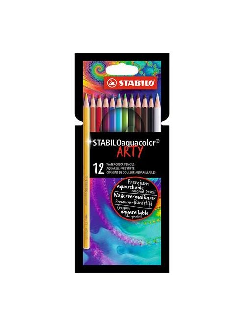 Akvarell ceruza készlet, STABILO "Aquacolor ARTY", 12 különböző szín (TST16121)