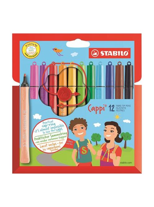 Filctoll készlet, 1 mm, STABILO "Cappi", 12 különböző szín (TST16812)