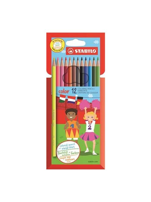 Színes ceruza készlet, hatszögletű, STABILO "Color", 12 különböző szín (TST19127703)