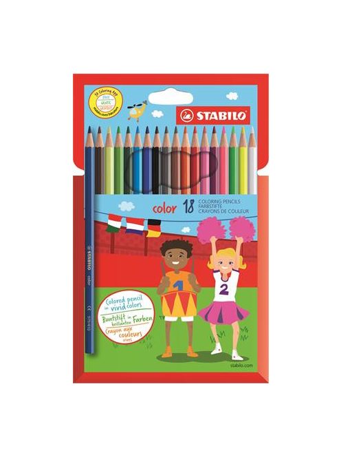 Színes ceruza készlet, hatszögletű, STABILO "Color", 18 különböző szín (TST191877)