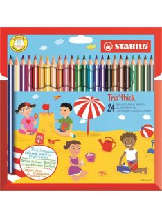   Színes ceruza készlet, vastag, háromszögletű, hegyezővel, STABILO "Trio thick", 24 különböző szín (TST20324)