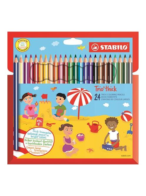 Színes ceruza készlet, vastag, háromszögletű, hegyezővel, STABILO "Trio thick", 24 különböző szín (TST20324)