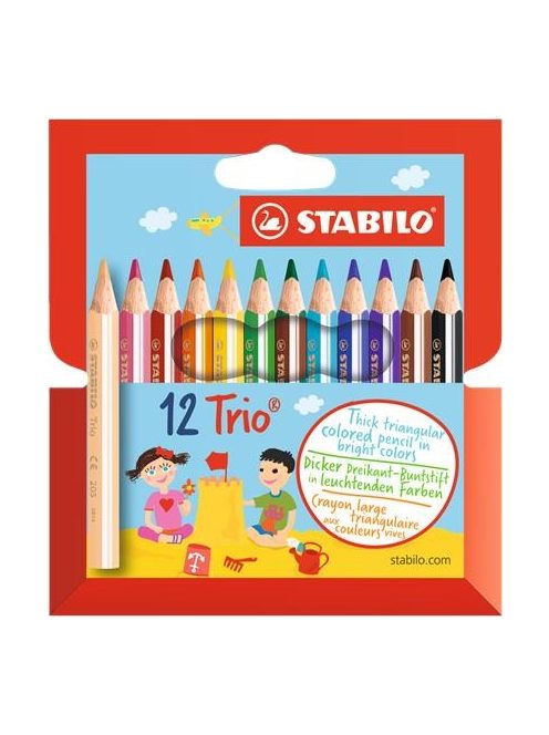 Színes ceruza készlet, háromszögletű, vastag, rövid, STABILO "Trio", 12 különböző szín (TST2051201)