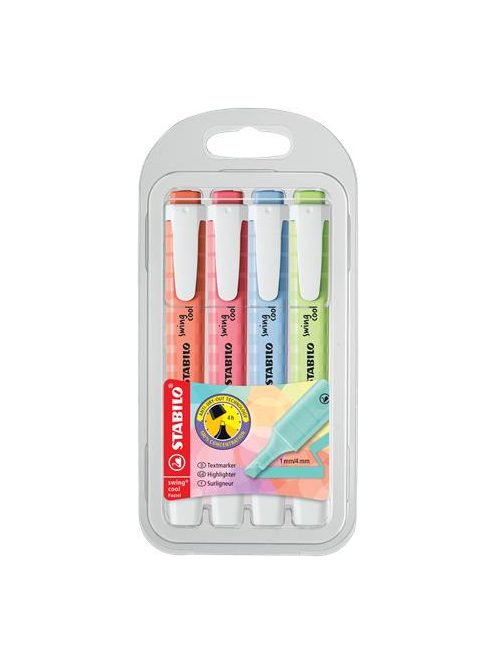Szövegkiemelő készlet, 1-4 mm, STABILO "Swing Cool Pastel" 4 különboző szín (TST2754081)