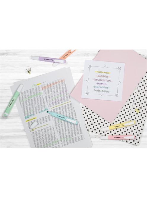 Szövegkiemelő készlet, 1-4 mm, STABILO "Swing Cool Pastel", 6 különböző szín (TST275608)