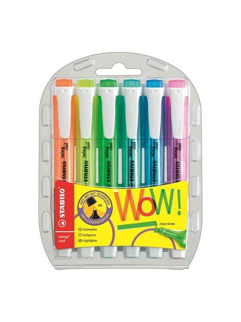 Szövegkiemelő készlet, 1-4 mm, STABILO "Swing Cool", 6 különböző szín (TST27563)