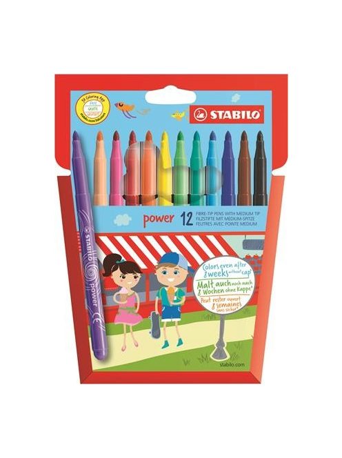 Filctoll készlet, 2 mm, STABILO "Power", 12 különböző szín (TST28012)