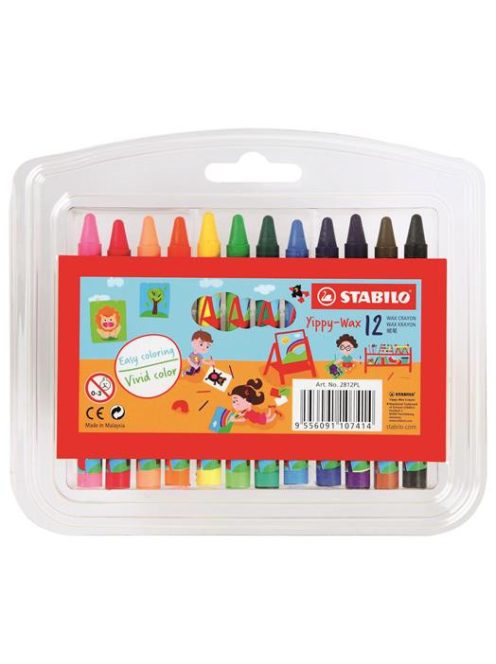 Zsírkréta, STABILO "Yippy-wax", 12 különböző szín (TST2812PL)