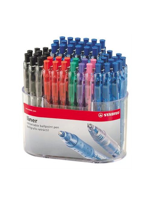 Golyóstoll display, 0,38 mm, nyomógombos, STABILO "Liner 308", vegyes (TST308F55)