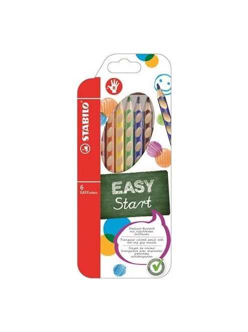 Színes ceruza készlet, háromszögletű, jobbkezes, STABILO "EasyColours", 6 különböző szín (TST3326)