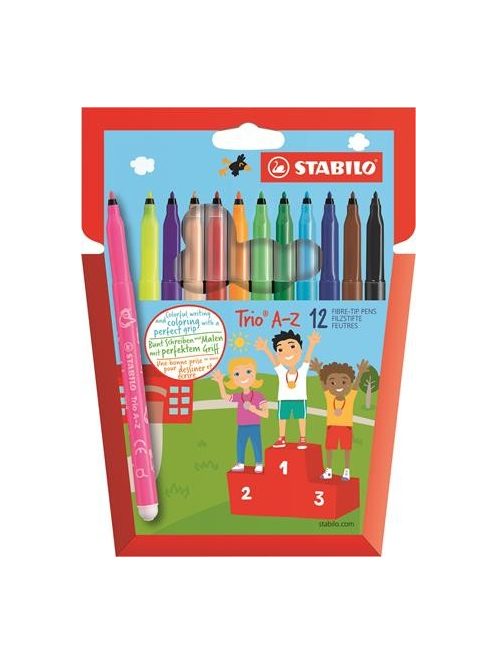 Filctoll készlet, 0,7 mm, STABILO "Trio A-Z", 12 különböző szín (TST37811203)