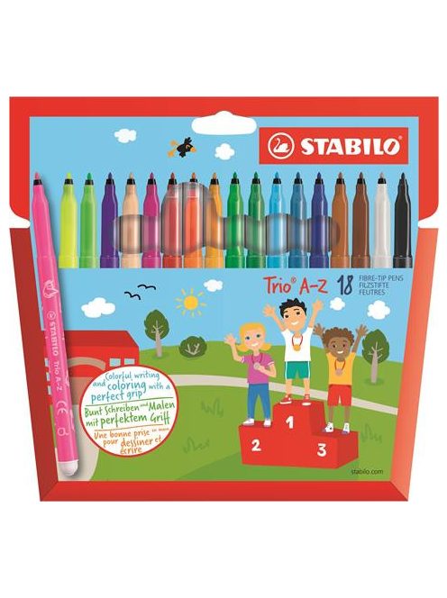 Filctoll készlet, 0,7 mm, STABILO "Trio A-Z", 18 különböző szín (TST37818)