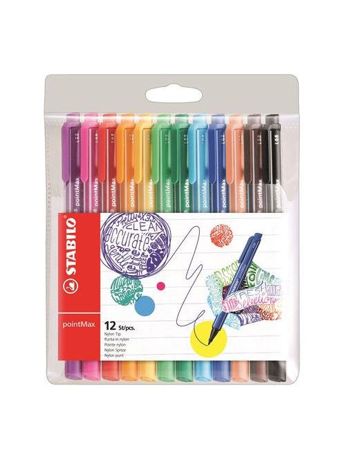 Rostirón készlet, 0,8 mm, STABILO "Point Max", 12 különböző szín (TST48812)