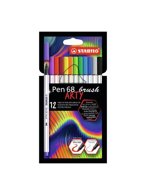 Ecsetirón készlet, STABILO "Pen 68 brush ARTY", 12 különböző szín (TST56812)