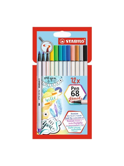 Ecsetirón készlet, STABILO "Pen 68 brush", 12 különböző szín (TST5681221)