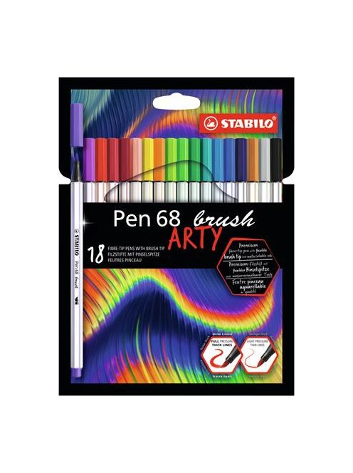 Ecsetirón készlet, STABILO "Pen 68 brush ARTY", 18 különböző szín (TST56818)