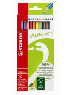   Színes ceruza készlet, hatszögletű, STABILO "GreenColors", 12 különböző szín (TST6019121)