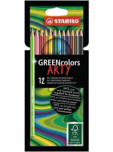   Színes ceruza készlet, hatszögletű, STABILO "GreenColors ARTY", 12 különböző szín (TST6019121A)