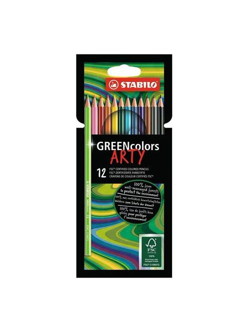  Színes ceruza készlet, hatszögletű, STABILO "GreenColors ARTY", 12 különböző szín (TST6019121A)