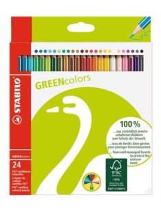   Színes ceruza készlet, hatszögletű, STABILO "GreenColours", 24 különböző szín (TST601924)