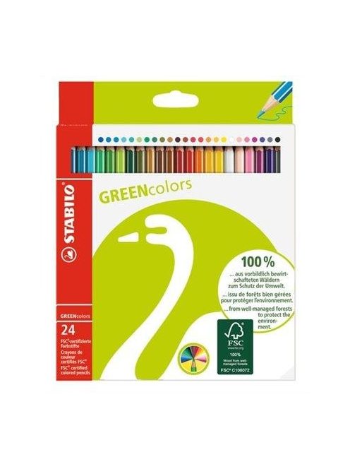 Színes ceruza készlet, hatszögletű, STABILO "GreenColours", 24 szín (TST601924) (TST601924)