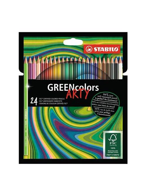 Színes ceruza készlet, hatszögletű, STABILO "GreenColors ARTY", 24 különböző szín (TST6019241A)