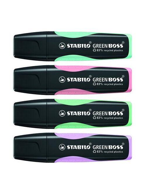Szövegkiemelő készlet, 2-5 mm, STABILO "Green Boss Pastel", 4 különböző szín (TST607042)