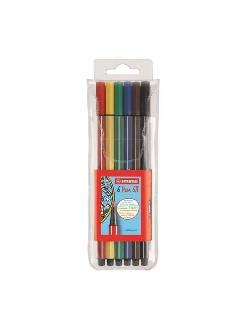 Rostirón készlet, 1 mm, STABILO "Pen 68", 6 különböző szín (TST6806PL)