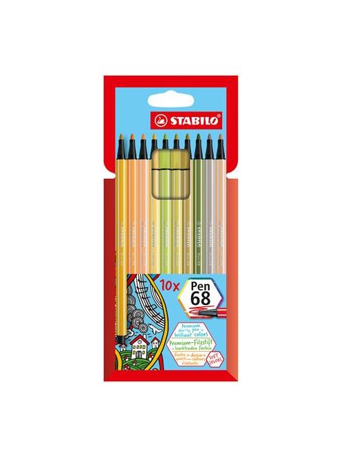 Rostirón készlet, 1 mm, STABILO "Pen 68", 10 különböző szín (TST681022)