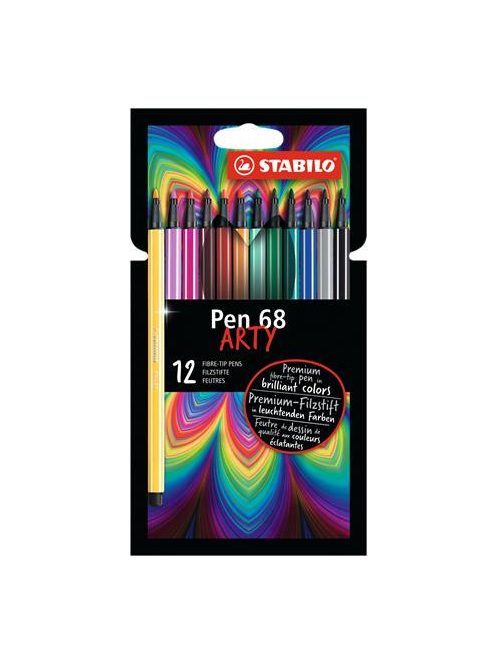 Rostirón készlet, 1 mm, STABILO "Pen 68 ARTY", 12 különböző szín (TST68121)