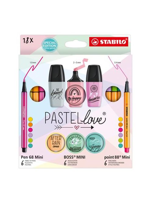 Rostirón készlet, 1 mm, STABILO "Pen 68 Pastellove", 12 különböző szín (TST681277)