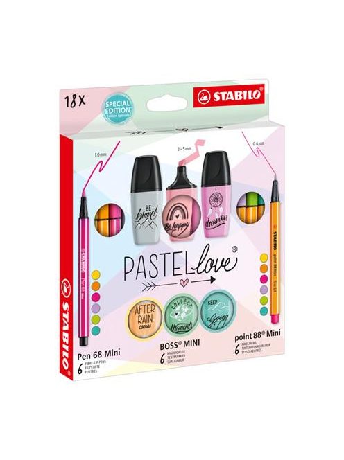 Rostirón készlet, 1 mm, STABILO "Pen 68 Pastellove", 12 különböző szín (TST681277)