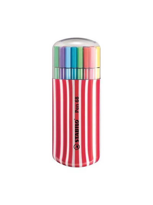 Rostirón készlet, 1 mm, piros tok, STABILO "Pen 68 Zebrui", 20 különböző szín (TST682015)