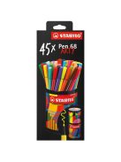 Rostirón készlet, hengeres fém doboz, 1 mm, STABILO "Pen 68 ARTY", 45 különböző szín (TST6845220)