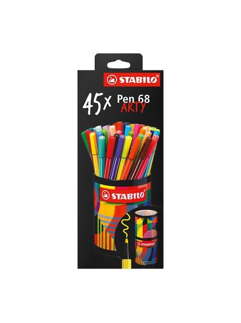 Rostirón készlet, hengeres fém doboz, 1 mm, STABILO "Pen 68 ARTY", 45 különböző szín (TST6845220)
