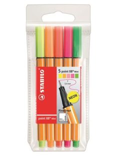   Tűfilc készlet, 0,4 mm, STABILO "Point 88 Mini Neon", 5 különböző szín (TST688051)