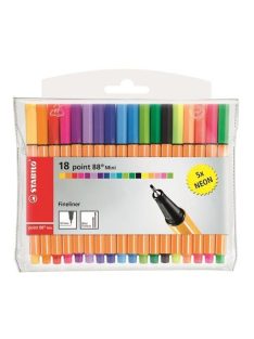   Tűfilc készlet, 0,4 mm, STABILO "Point 88 Mini Neon", 18 különböző szín (TST688182)