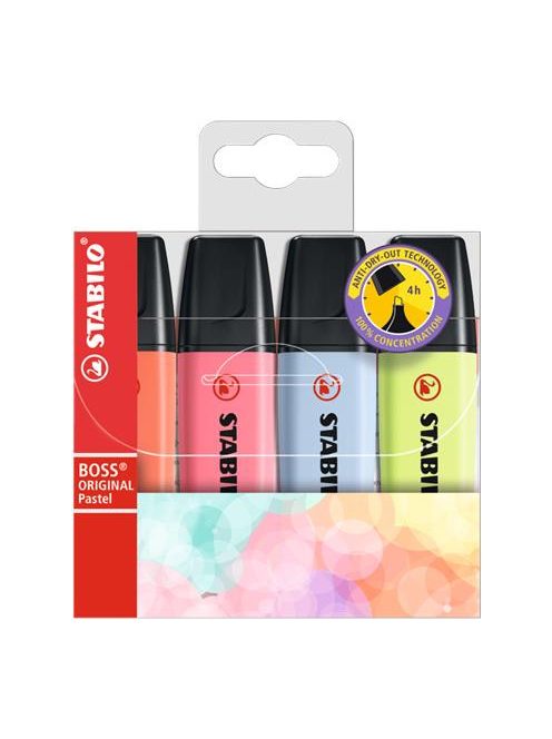 Szövegkiemelő készlet, 2-5 mm, STABILO "BOSS original Pastel3", 4 különböző szín (TST7043)