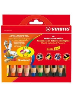   Színes ceruza készlet, kerek, vastag, STABILO "Woody 3 in 1", 10 különböző szín (TST88010)