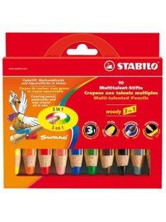   Színes ceruza készlet, kerek, vastag, STABILO "Woody 3 in 1", 10 különböző szín (TST88010)
