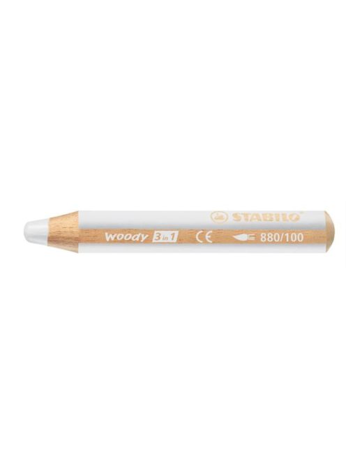 Színes ceruza, kerek, vastag, STABILO "Woody 3 in 1", fehér (TST880100)