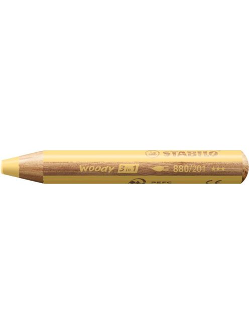 Színes ceruza, kerek, vastag, STABILO "Woody 3 in 1 Pastel", pasztell sárga (TST880201)