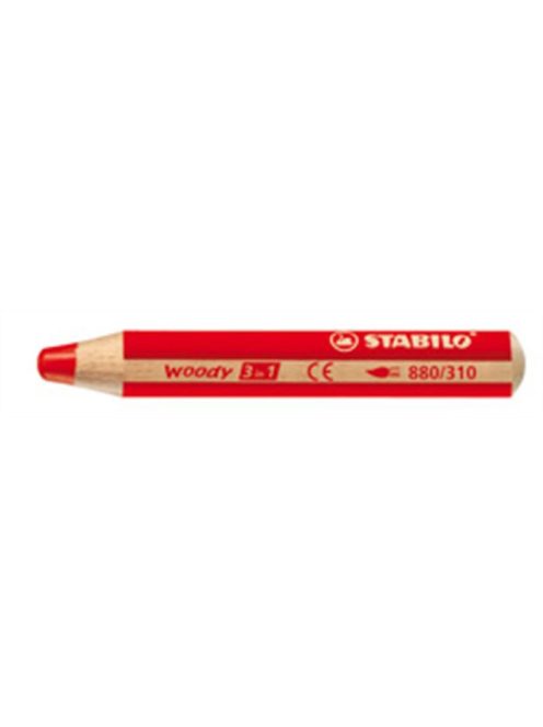 Színes ceruza, kerek, vastag, STABILO "Woody 3 in 1", piros (TST880310)