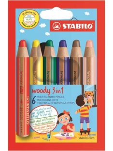   Színes ceruza készlet, kerek, vastag, STABILO "Woody 3 in 1", 6 különböző szín (TST8806)
