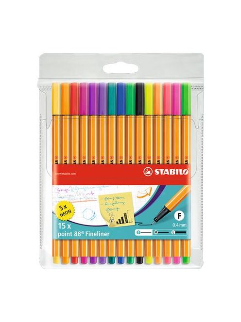 Tűfilc készlet, 0,4 mm, STABILO "Point 88", 10+5 különböző szín (TST88151)