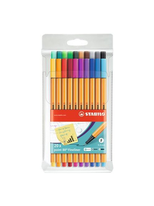 Tűfilc készlet, 0,4 mm, STABILO "Point 88", 20 különböző szín (TST8820)