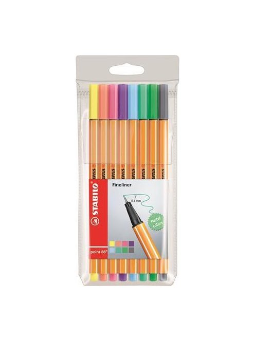 Tűfilc készlet, 0,4 mm, STABILO "Point 88", 8 pasztell szín (TST88801)
