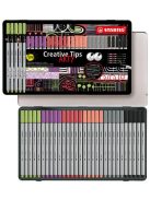 Tűfilc készlet, fém doboz, STABILO "Creative Tips ARTY", 6 különböző pasztell szín, 5 különböző vastagság (TST89306220)