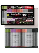 Tűfilc készlet, fém doboz, STABILO "Creative Tips ARTY", 6 különböző pasztell szín, 5 különböző vastagság (TST89306220)