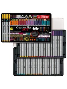   Tűfilc készlet, fém doboz, STABILO "Creative Tips ARTY", 10 különböző szín, 5 különböző vastagság (TST8950620)